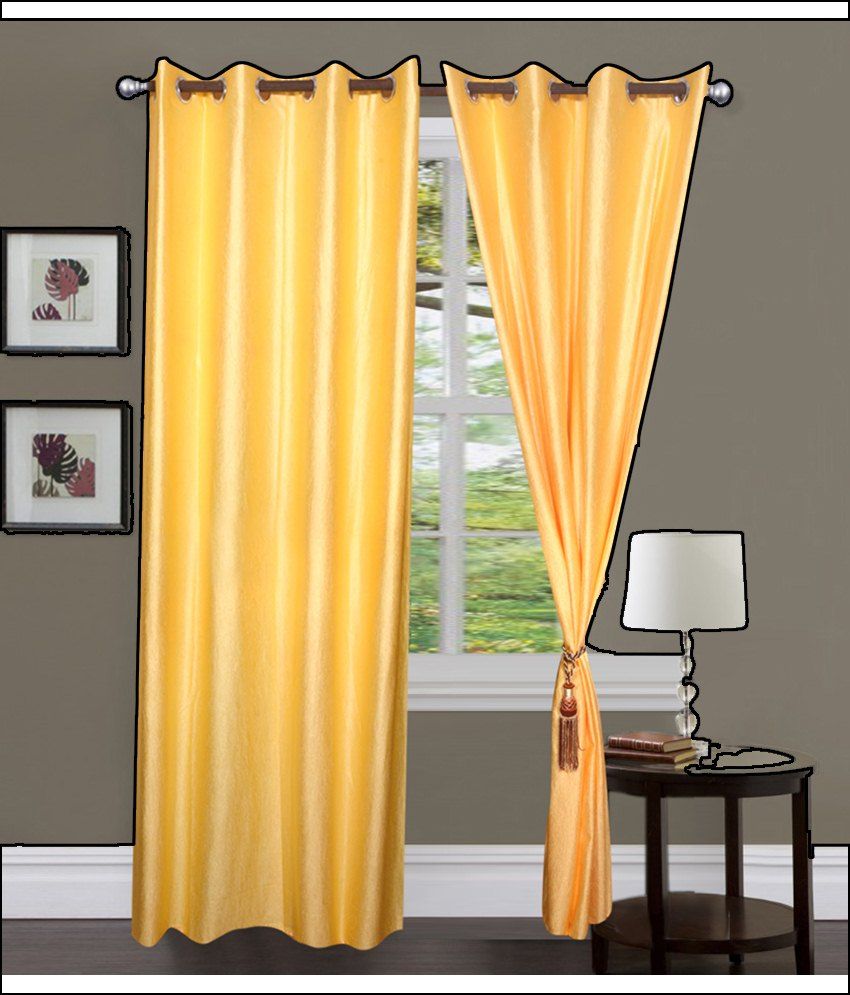 Swastik Set Of 2 Door Eyelet Curtains Solid Yellow Buy Swastik