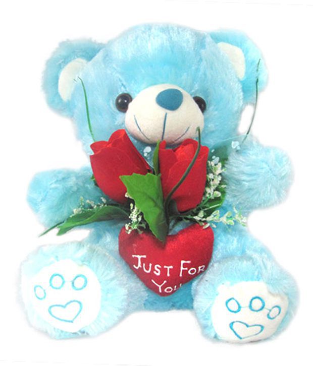     			Tickles Just for You Teddy with Rose Stuffed Soft Plush Animal Toy for Kids (Size: 24 cm Color: Blue)