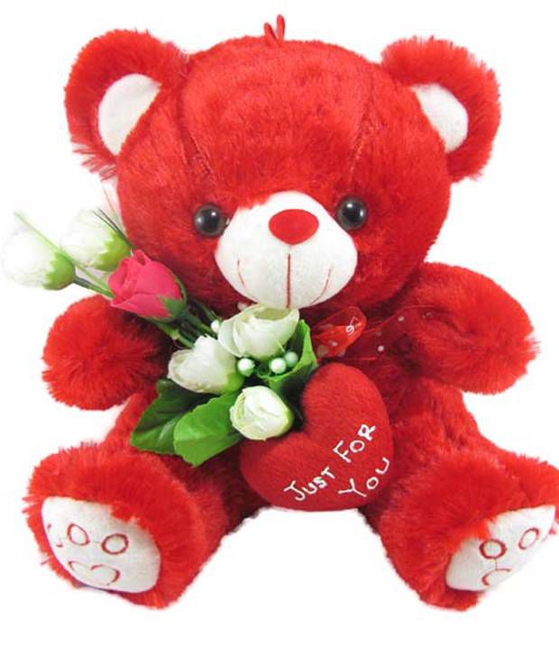     			Tickles Red Just for You Heart Teddy with Rose Stuffed Soft Plush Animal Toy for Kids 22 cm