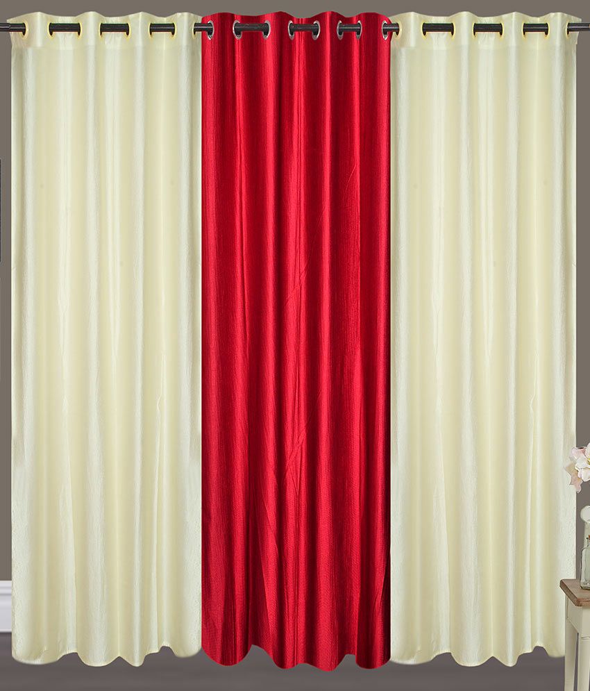     			Tanishka Fabs Solid Semi-Transparent Eyelet Curtain 7 ft ( Pack of 3 ) - Red