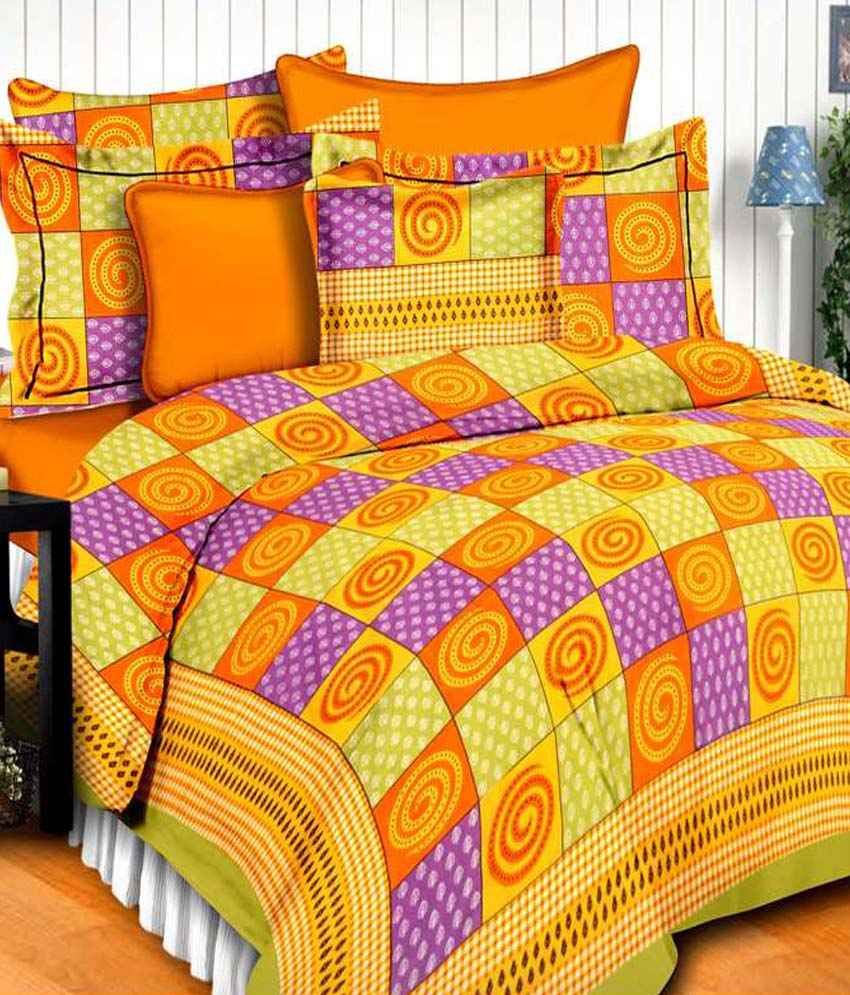Dreamons Yellow Cotton Double Bedsheet With 2 Pillow Cover Buy