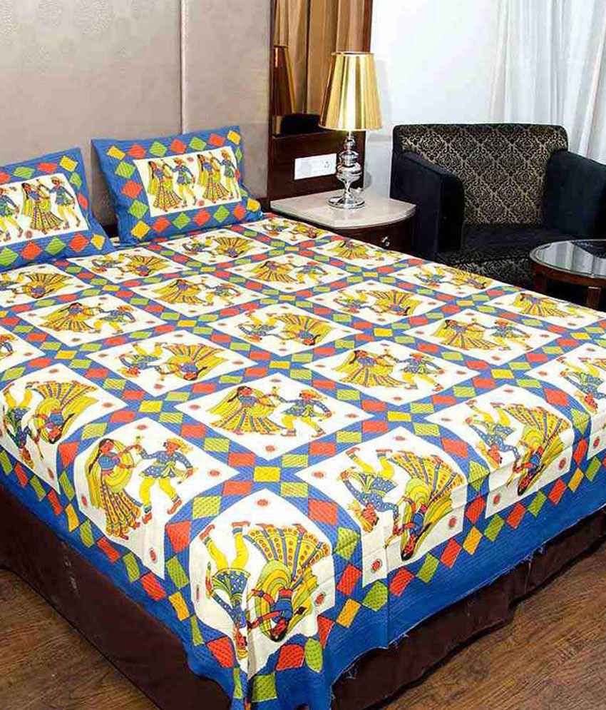     			UniqChoice Jaipuri 100% Cotton Traditional Double Bed Sheet With 2 Pillow Cover