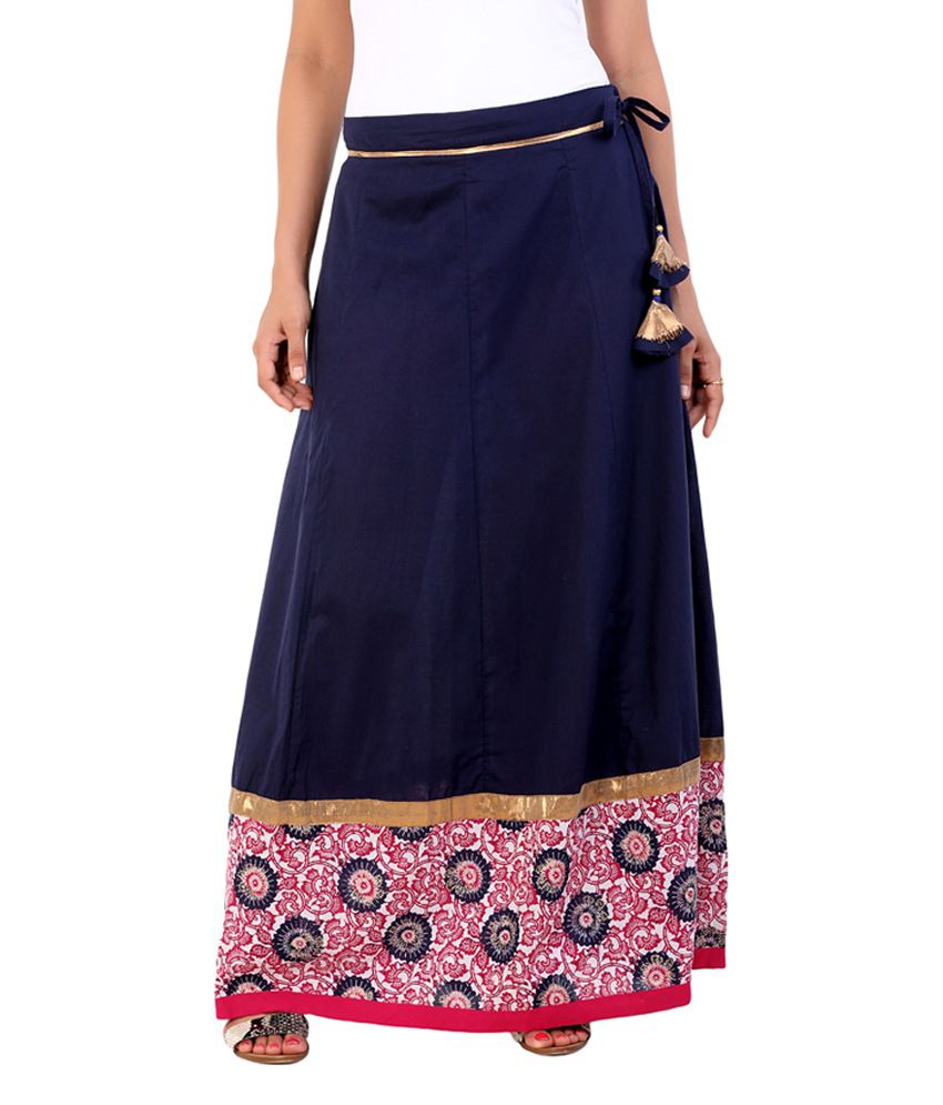 Aaboli Navy Blue Cotton Cambric Long Skirt