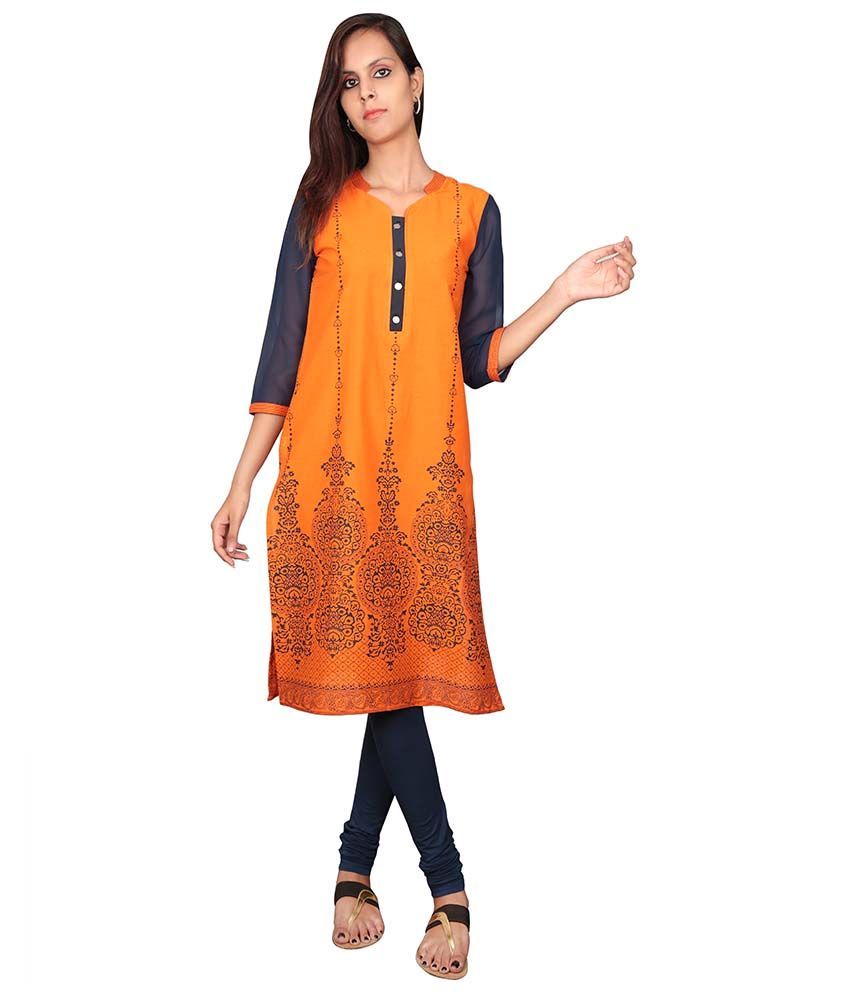 Saffron Threads Orange Cotton Kurti Buy Saffron Threads Orange Cotton