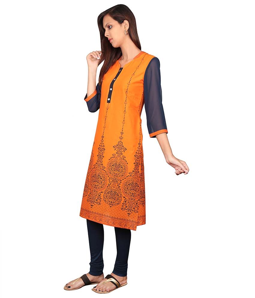 Saffron Threads Orange Cotton Kurti Buy Saffron Threads Orange Cotton
