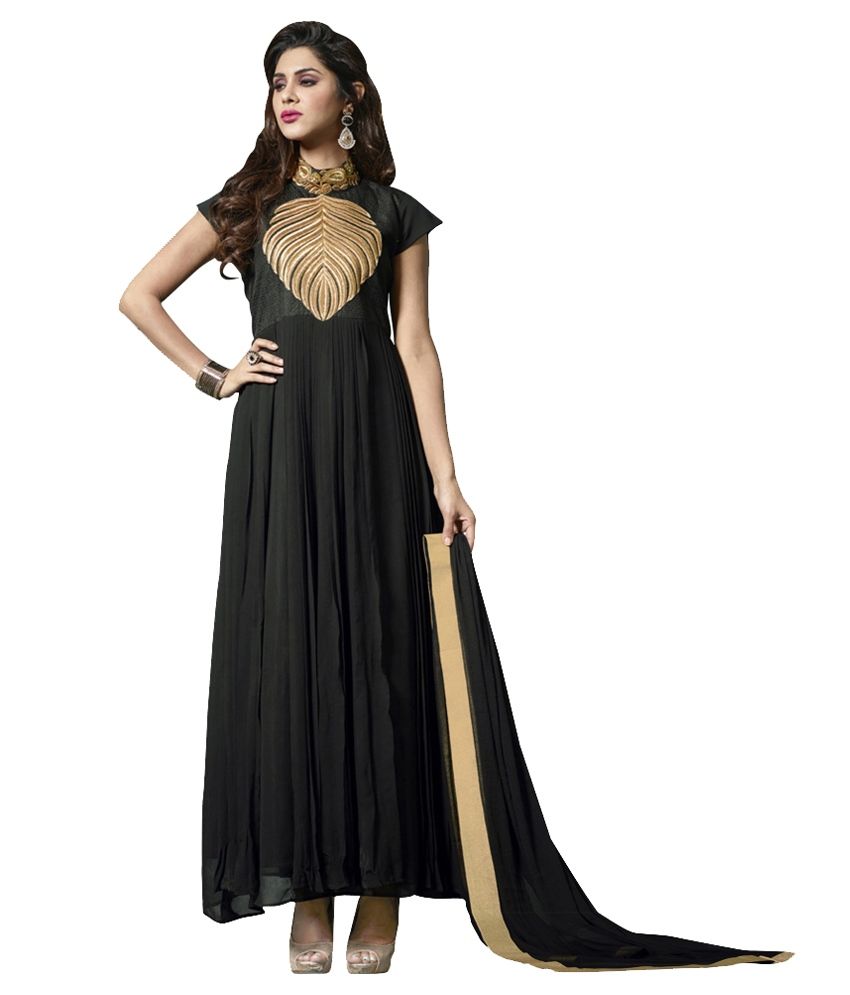 Triveni Black Faux Semi Stitched Dress Material Buy Triveni