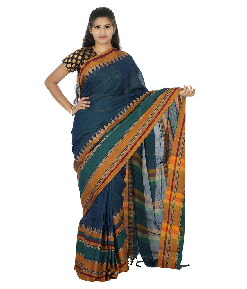 Devi Handlooms Blue Cotton Saree