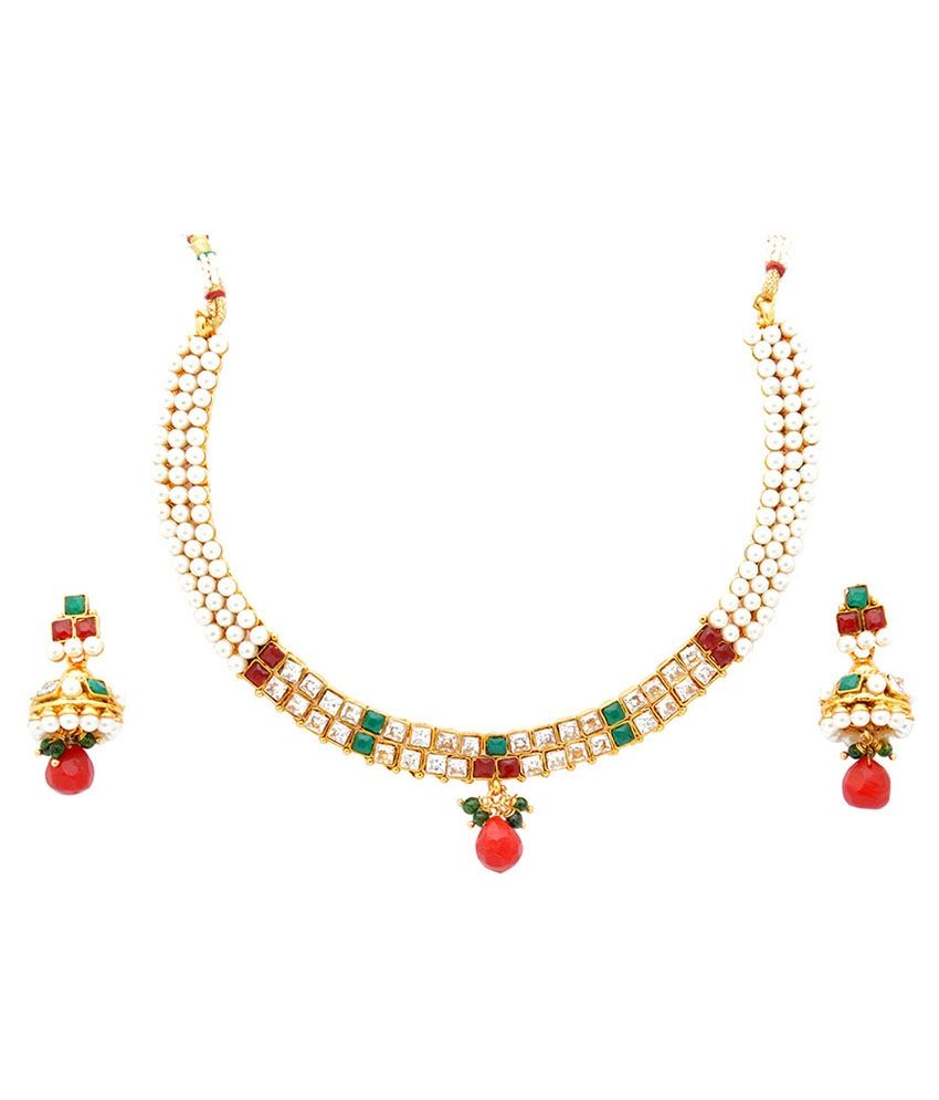 Kanha Art Jewellery Multi Color Pearl Necklace Set With Princess Cut Diamond - Buy Kanha Art