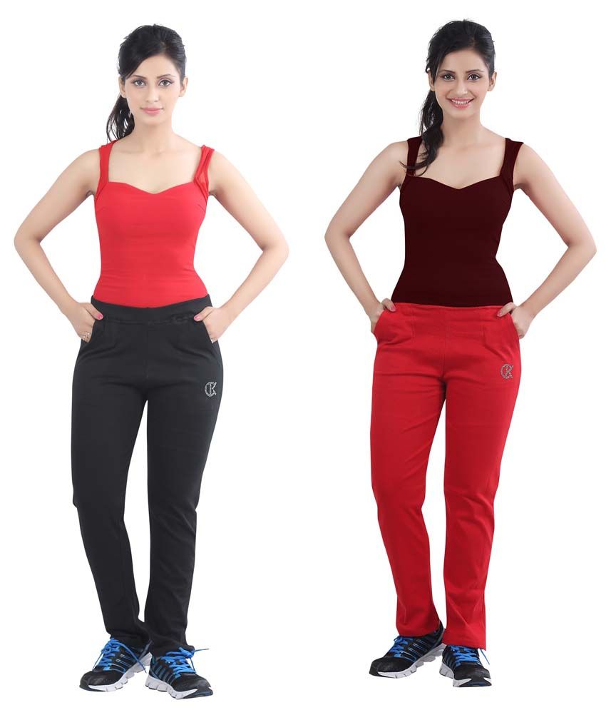 Buy Casual Combo Of Red & Black Track Pants By Bfly Online at Best