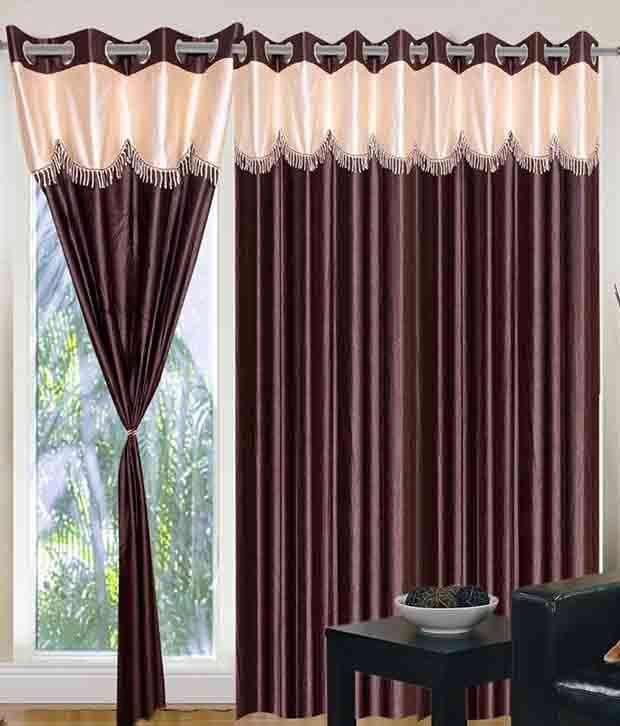     			Tanishka Fabs Solid Semi-Transparent Eyelet Door Curtain 7 ft Pack of 2 -Brown