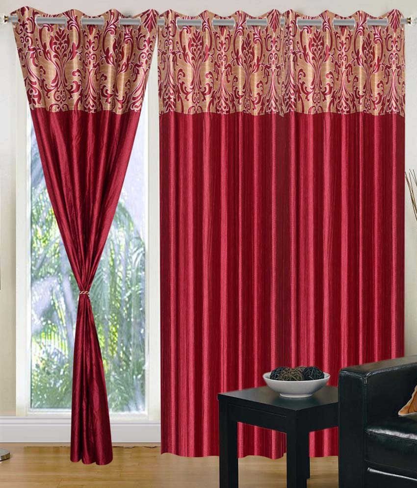 Tanishka Fabs Buy 2 Get 2 Door Eyelet Curtains Floral Red Buy
