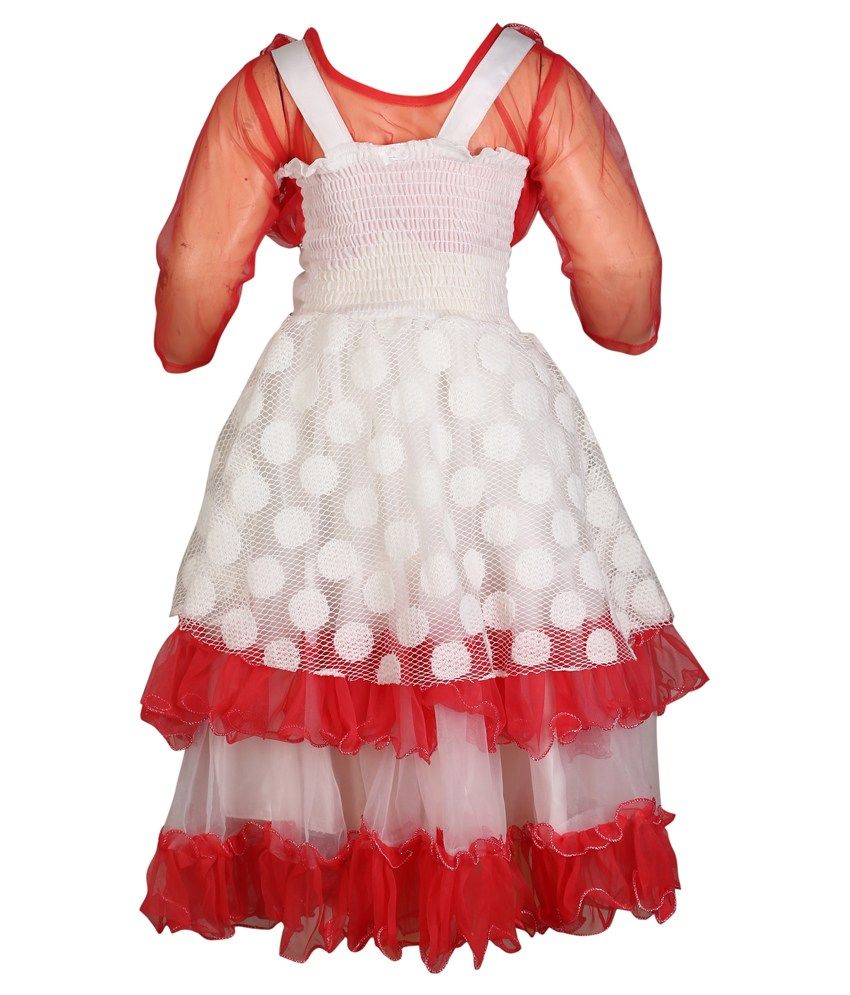 red and white combination frock