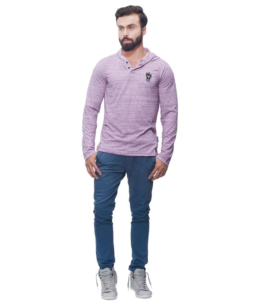 Avoir Envie Purple Cotton Blend Hooded Neck Solid T-shirt - Buy Avoir ...
