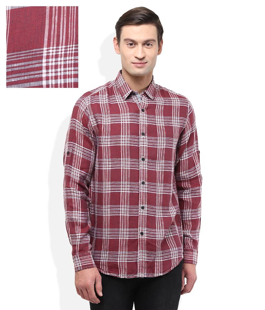 maroon checkered dress shirt