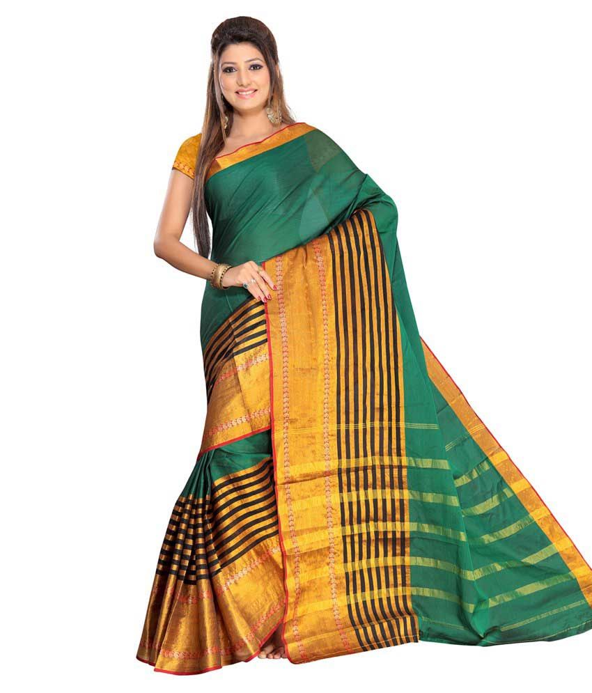 Mehta Sadi Msk055 Green Cotton Silk Saree Best Price In India