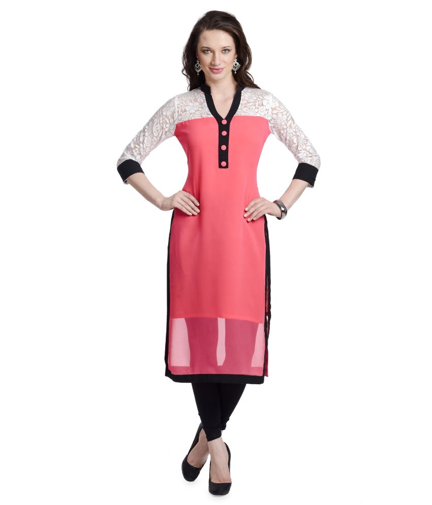 Stay In Style Pink Pure Georgette Kurti - Buy Stay In Style Pink Pure ...