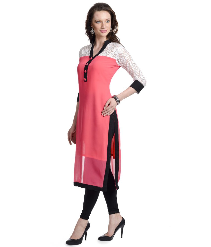 Stay In Style Pink Pure Georgette Kurti - Buy Stay In Style Pink Pure ...