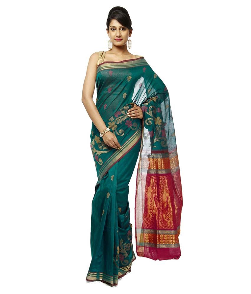 Devi Handlooms Green Cotton Silk Saree Buy Devi Handlooms Green
