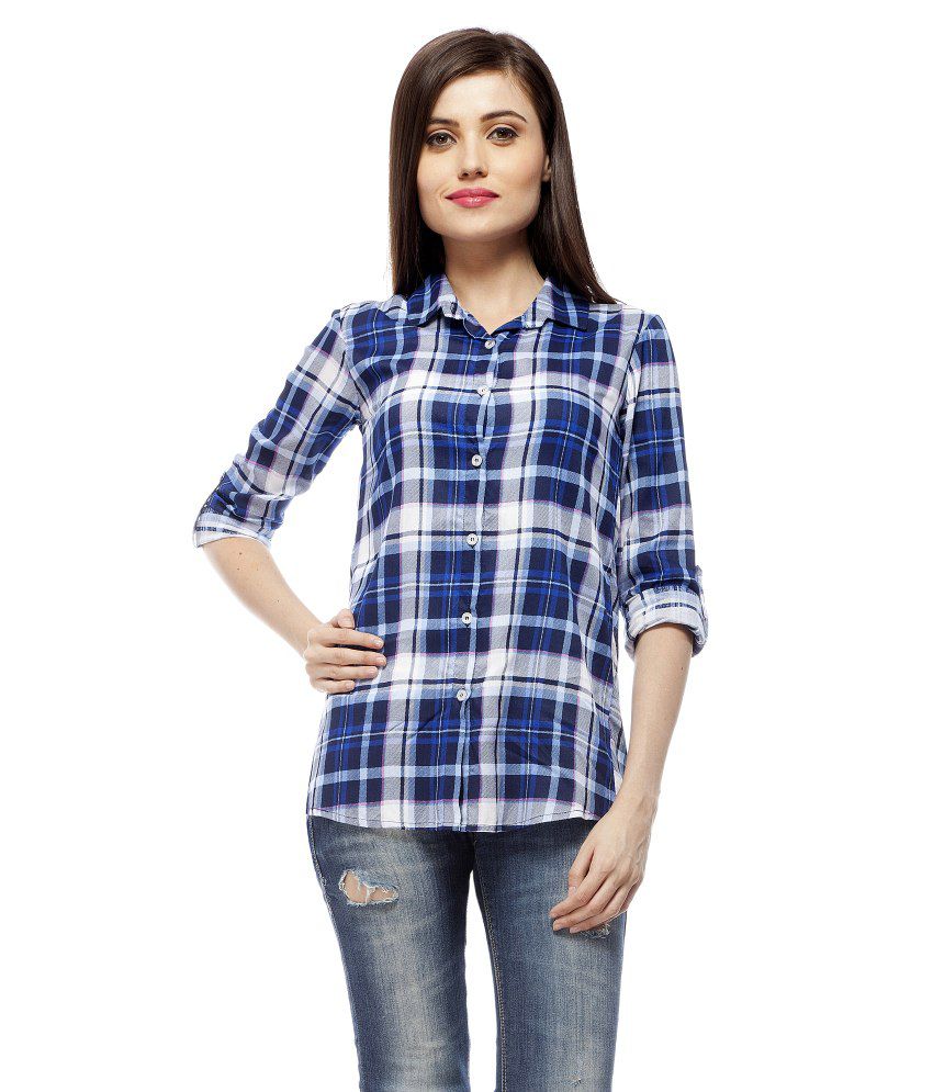     			StyleStone - Blue Cotton Women's Shirt Style Top