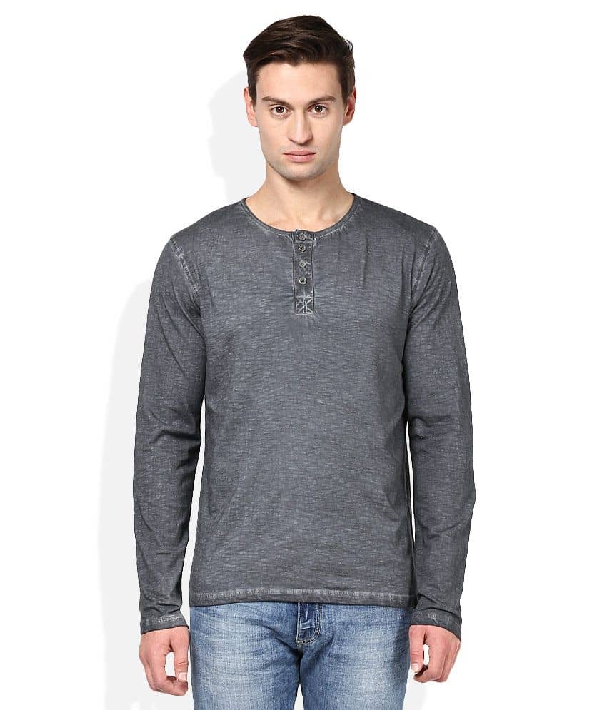 Spunk Grey Henley Neck T Shirt - Buy 