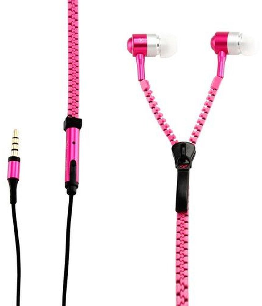 Ginni Marketing Zipper Earbuds Wired Earphones With Mic Pink Buy