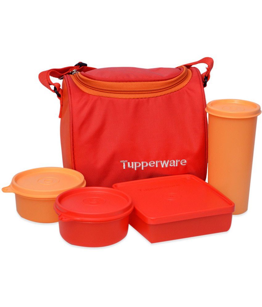     			Tupperware Red Virgin Plastic Lunch Box - Set Of 4