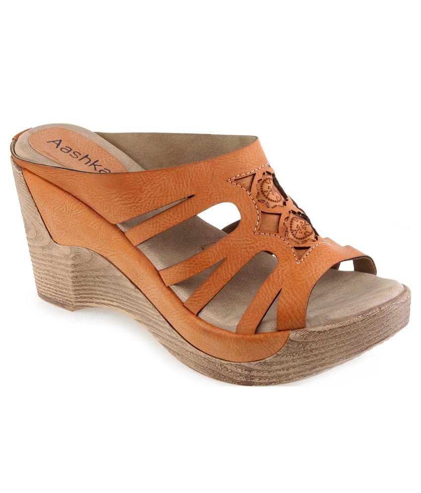 tan slip on wedges