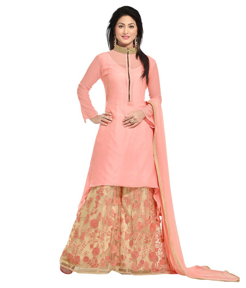 Indo Essence Pink Georgette Straight Unstitched Dress Material Buy