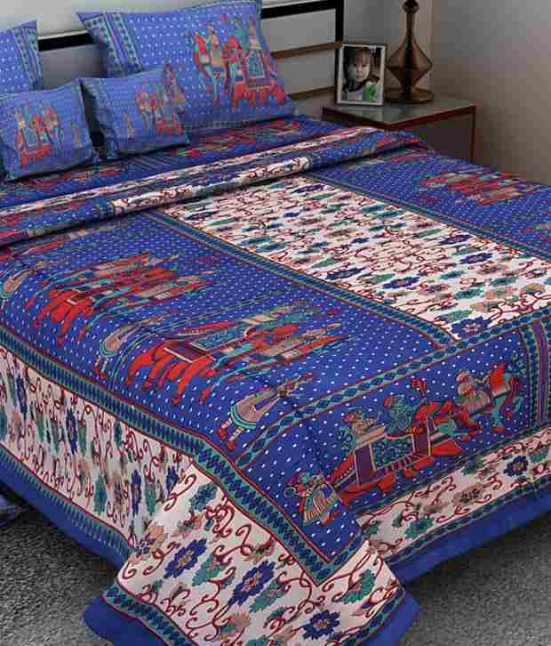     			Kismat Collection 100% Cotton Royal Rajwadi Printed Double Bed Cover With 2 Pillow Cover