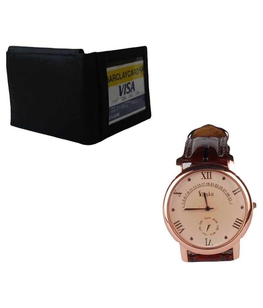 Klaska Combo of Leather Money Clip & Wrist Watch For Men Buy Online at