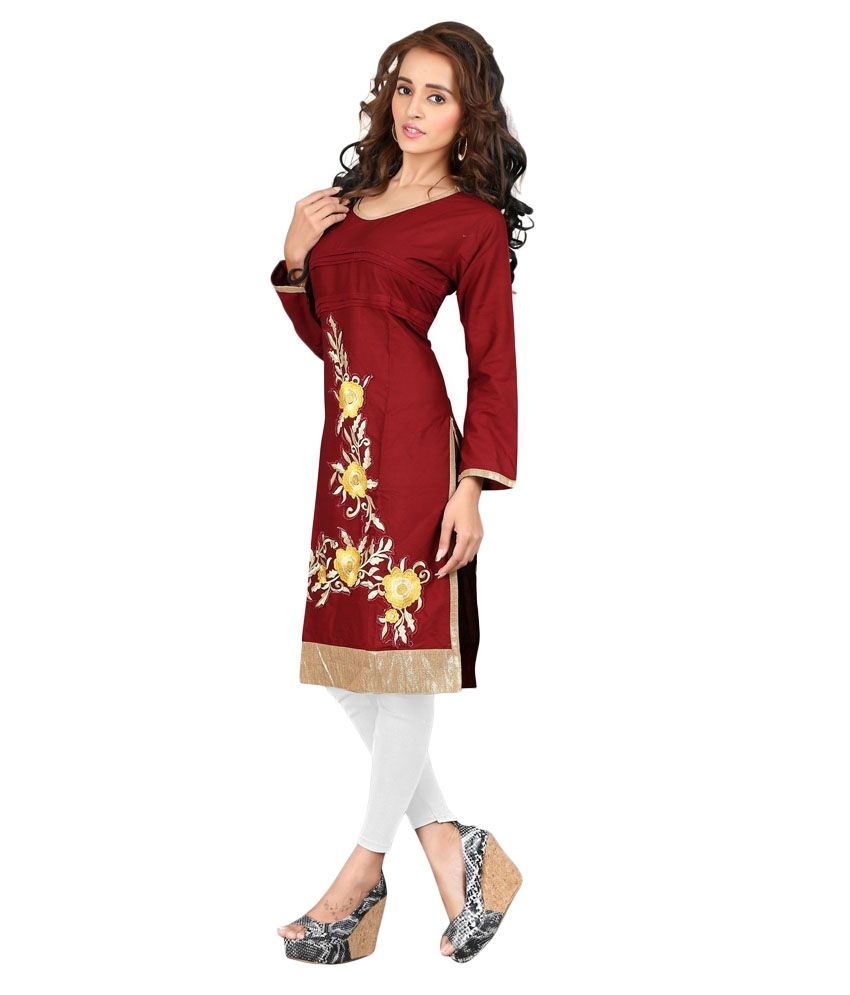 maroon chikan kurti