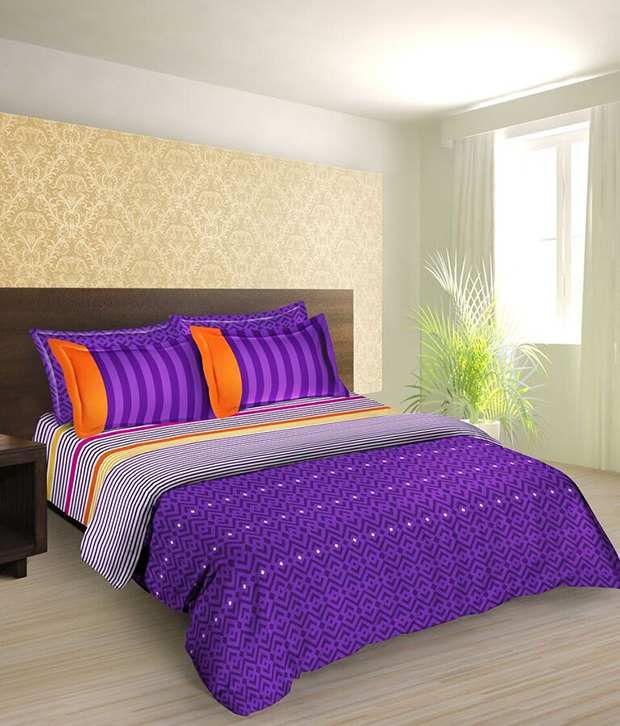 Tangerine Purple Yellow Tangy Gold Striped Double Comforter