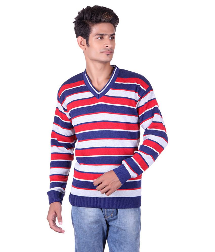 Black Velly Multicolour Full Sleeves Acrylic V-neck Sweater - Buy Black ...