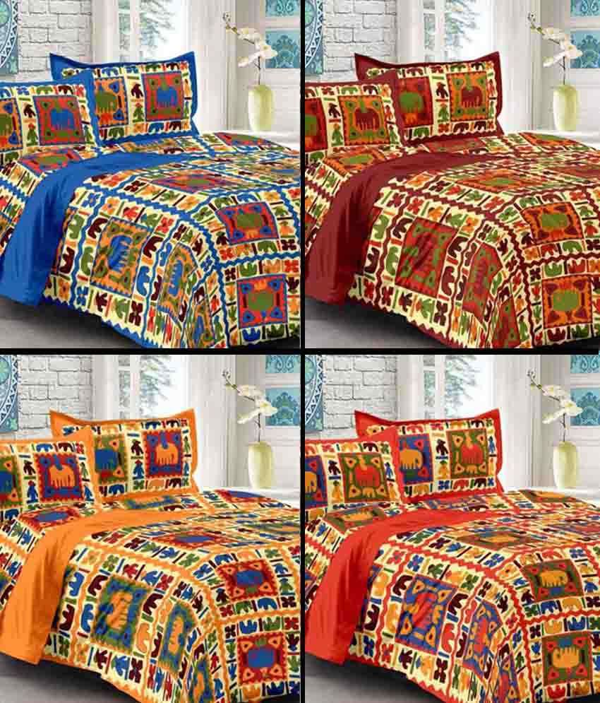 Kismat Collection Combo Of 100 Cotton 4 Rajasthani Printed Double King Size Bed Sheet With 4 Pillow Cover Buy 2 Get 2 Free Buy Kismat Collection Combo Of 100 Cotton 4