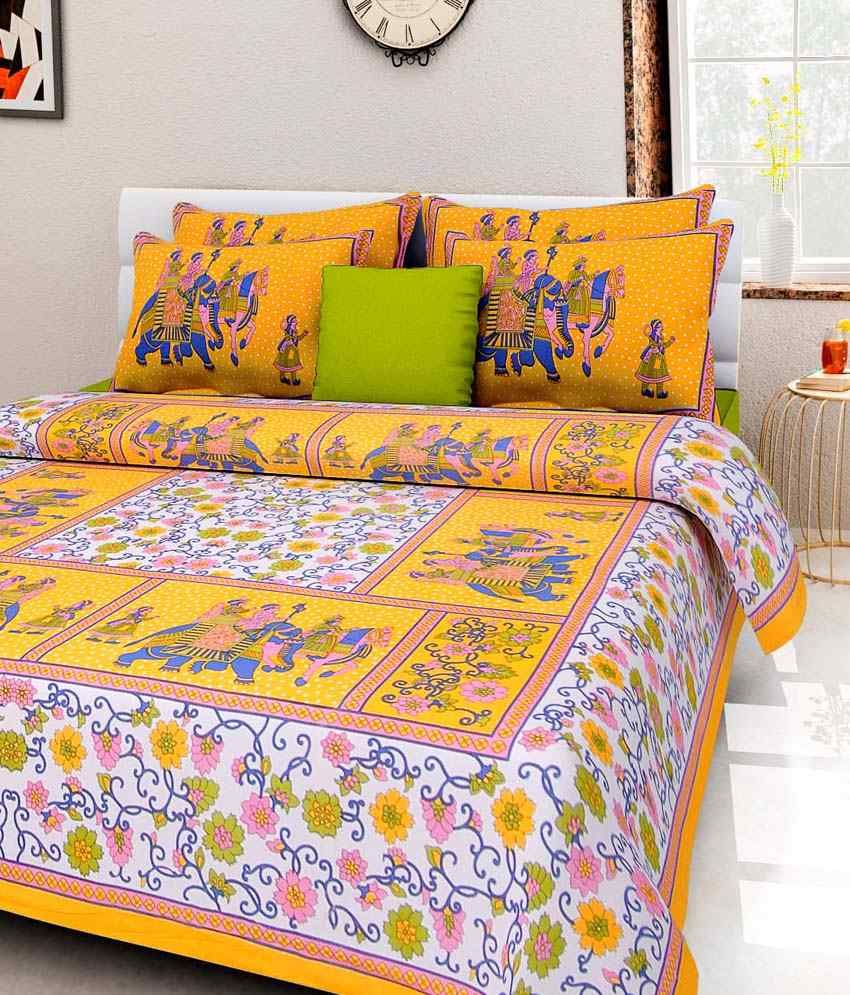 Kismat Collection Combo Of 100 Cotton 4 Rajasthani Printed Double King