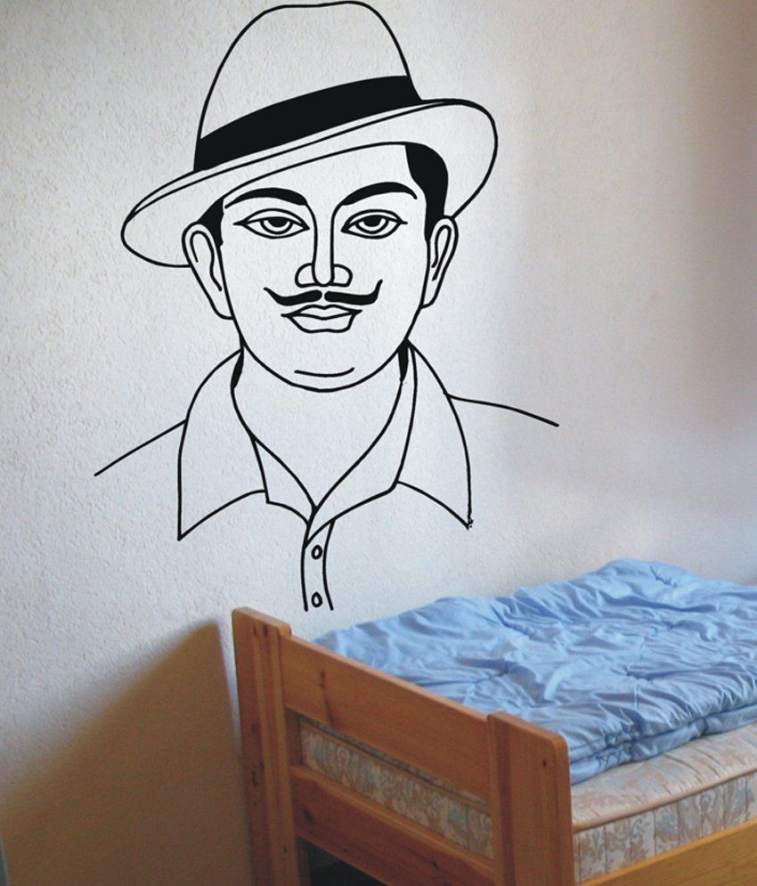     			Decor Villa Black Bhagat Singh Wall Sticker