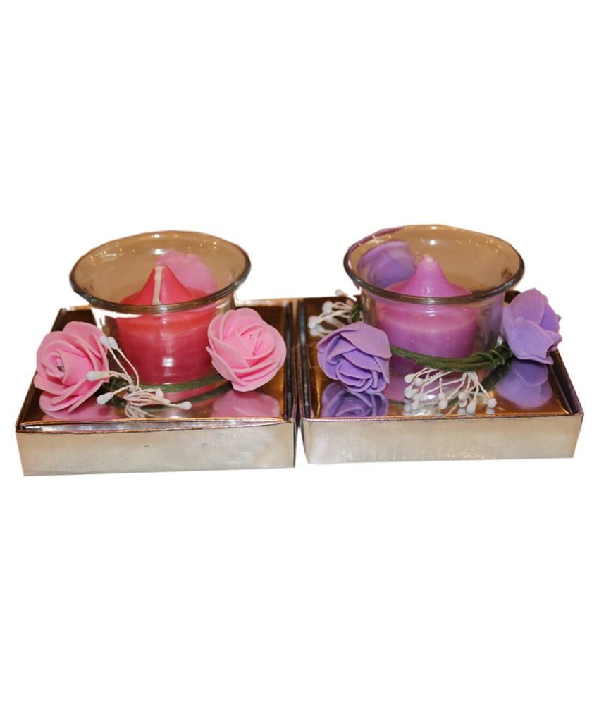 Fragrance Concoction Pink & Purple Candle With Cup Pack Of 2