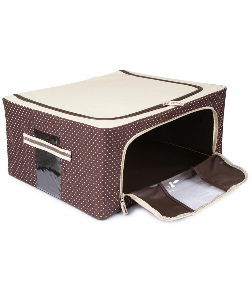 UberLyfe Foldable Cloth Storage Box with Steel Frames (Brown Polka Dot