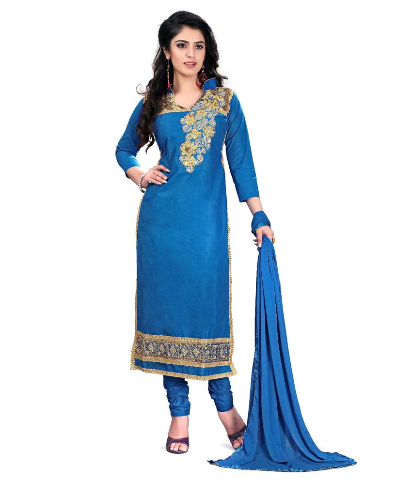 D Wine Blue Cotton Unstitched Dress Material available at SnapDeal for ...