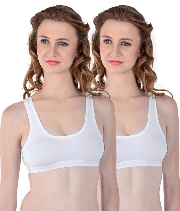     			Eve's Beauty White Cotton Lycra Sports Bra - Pack Of 2