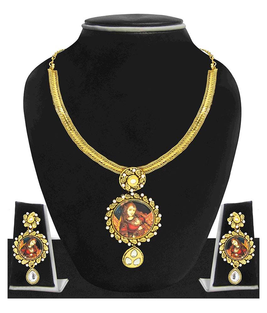 Zaveri Pearls Golden Alloy Designer Necklace Set Buy Zaveri Pearls