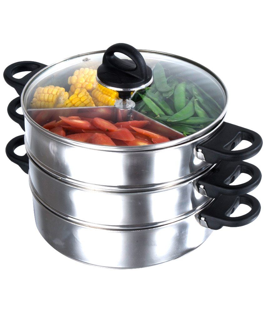 Kitchen Chef Silver & Black Double Story Health Steamer with Idli, Dhokla & Steaming