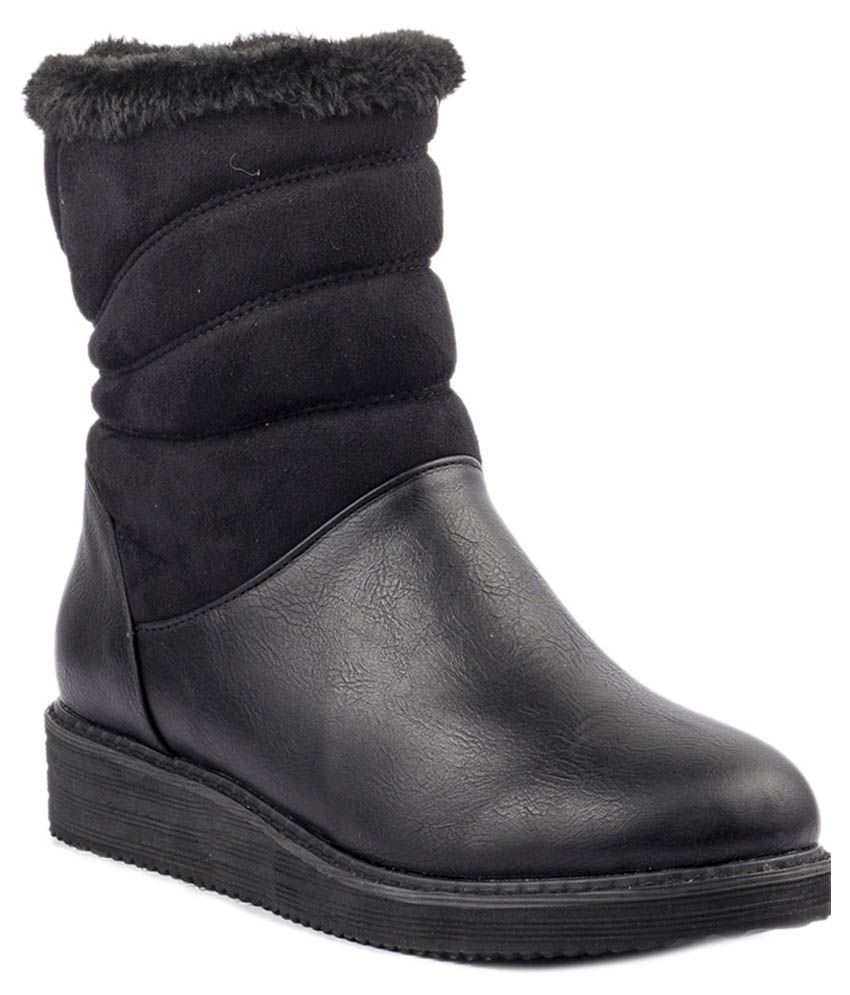 Wellworth Black Platforms UGG Boots Price in India- Buy Wellworth Black ...