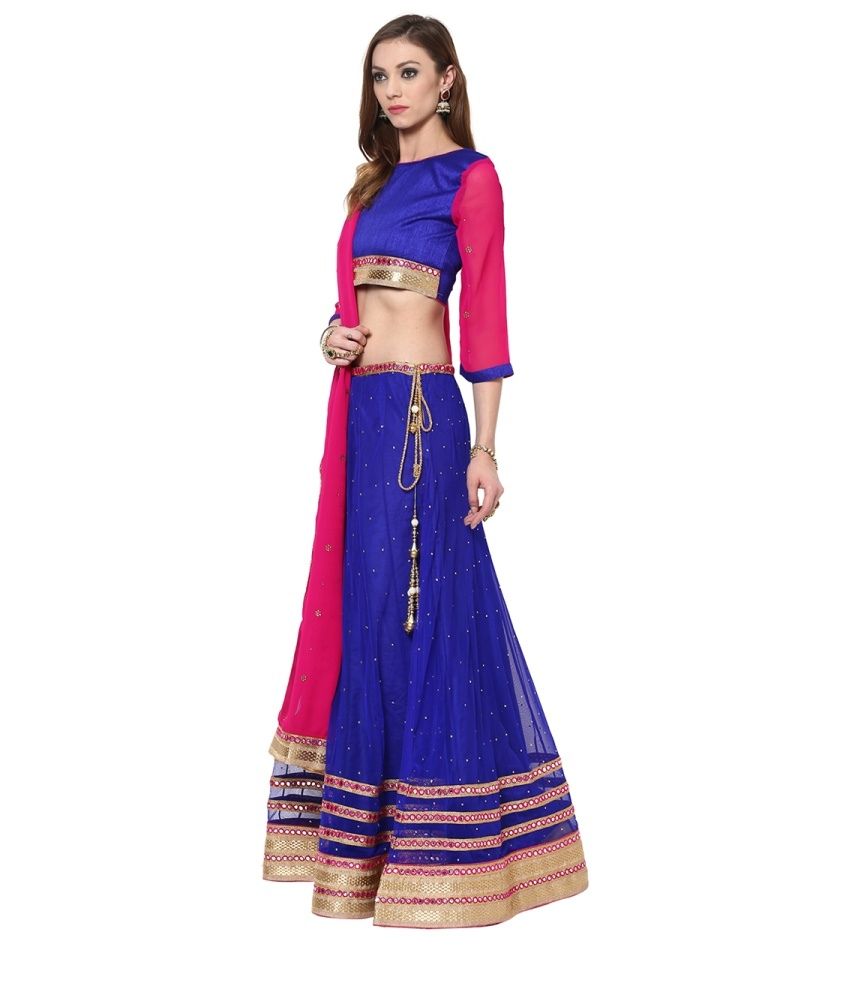 blue and pink lehenga choli