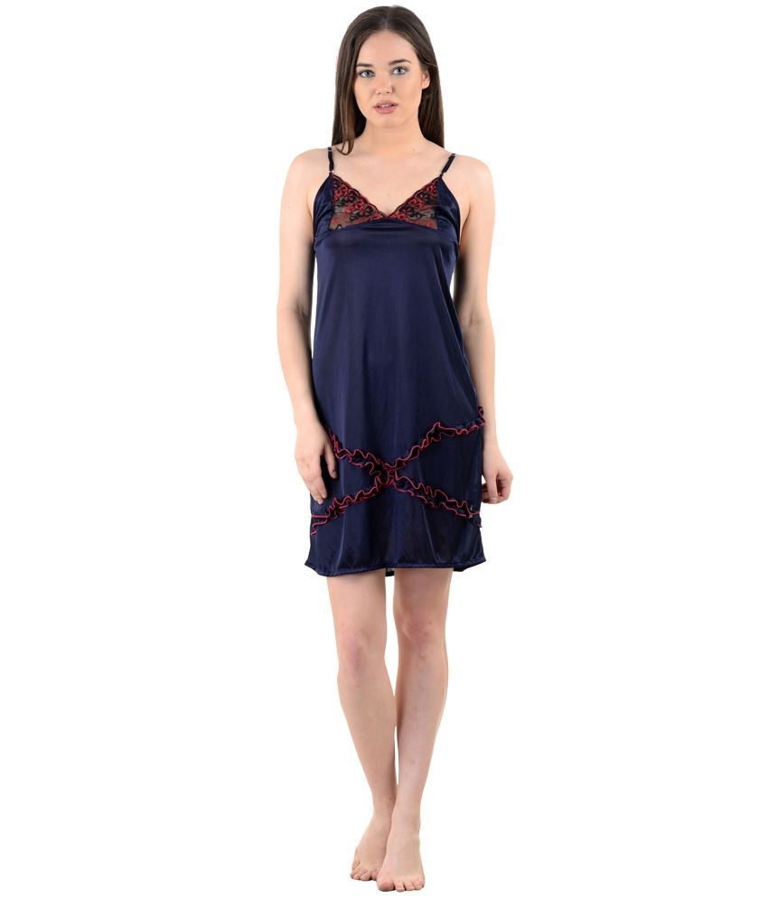 Buy American-Elm Women's Stylish Black Satin Nighty Online at Best ...