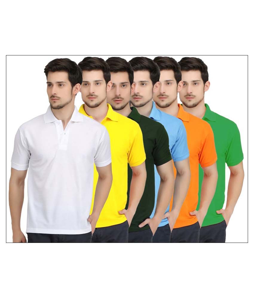Lime Multicolor Half Sleeves Polo T-Shirts - Pack of 6 - Buy Lime ...