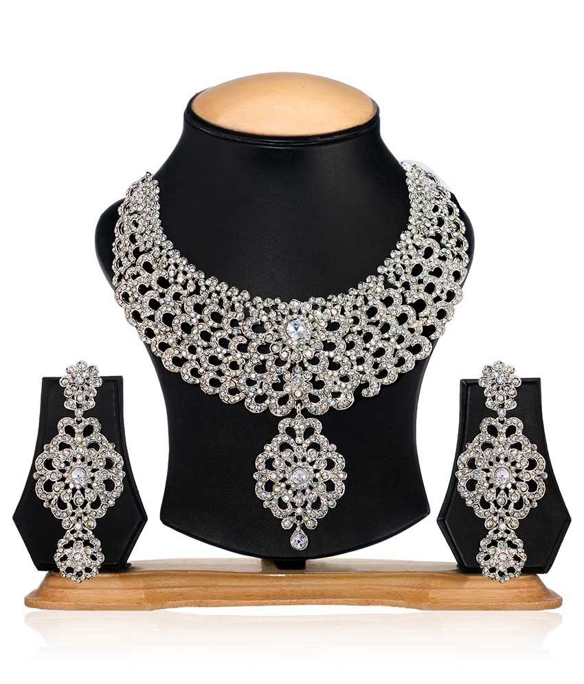 Zaveri Pearls Silver Classic Necklace Set Buy Zaveri Pearls Silver