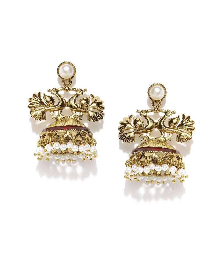     			The Jewelbox Golden Designer Jhumki Earrings