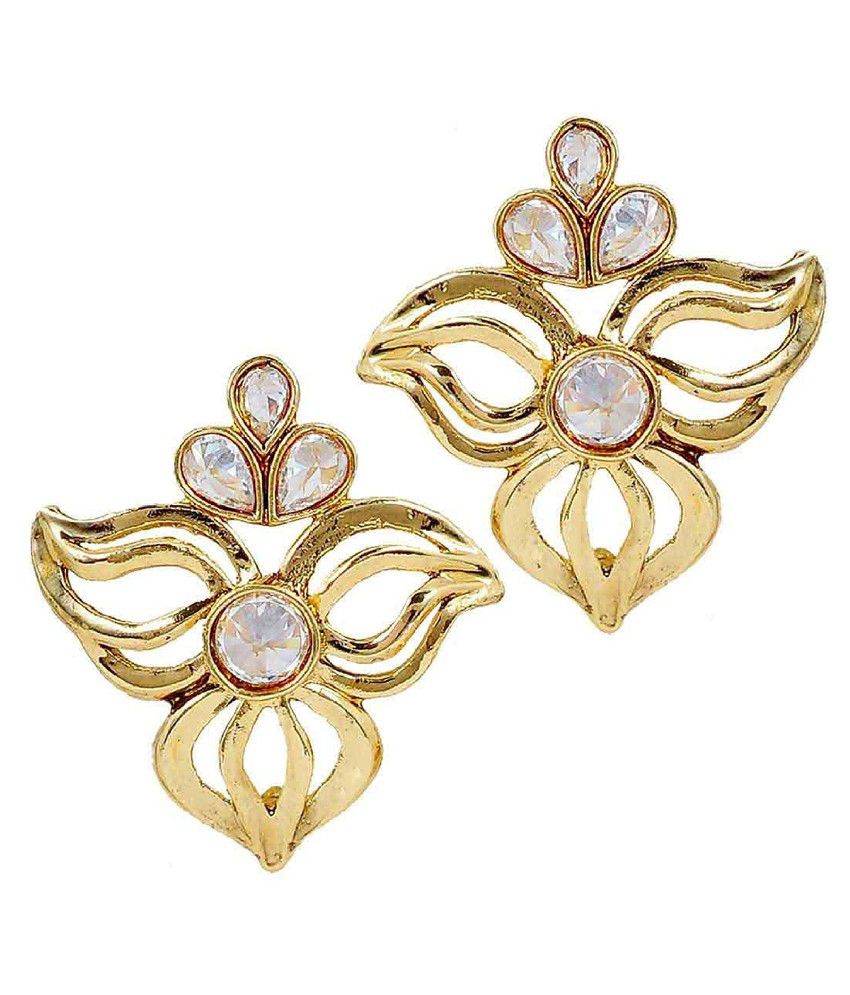     			The Jewelbox Golden Kundan Designer Stud Earrings