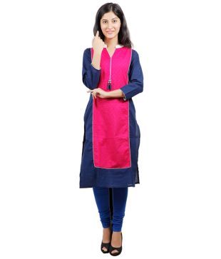 pink kurti with blue leggings